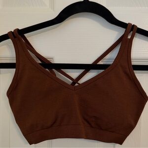 Alphalete Amplify Excel Criss Cross Double Strap Cocoa sports bra